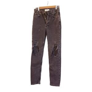 We The Free Free People Distressed Black Faded 5 Button Down High Rise Jeans  24